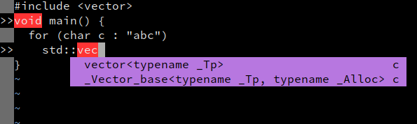 Code completion in YouCompleteMe